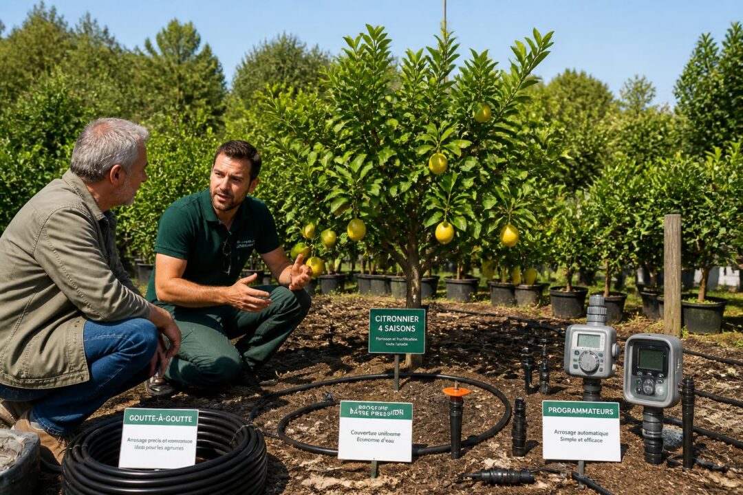 découvrez notre sélection d'arrosages adaptés pour citronniers 4 saisons en pleine terre, disponibles chez notre pépinière spécialisée en agrumes pour un entretien optimal.