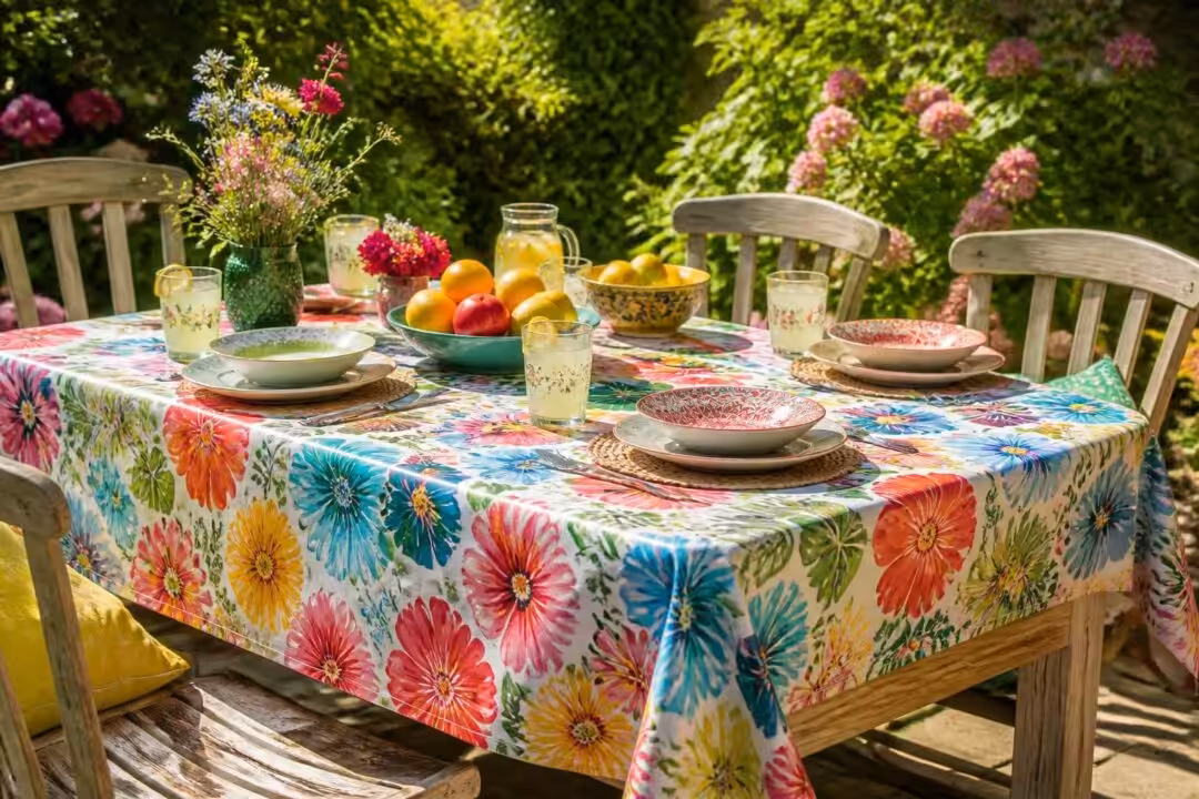 découvrez pourquoi j'ai remplacé ma nappe en lin par du coton enduit pour apporter couleur et praticité à ma table de jardin, alliant style et facilité d'entretien.