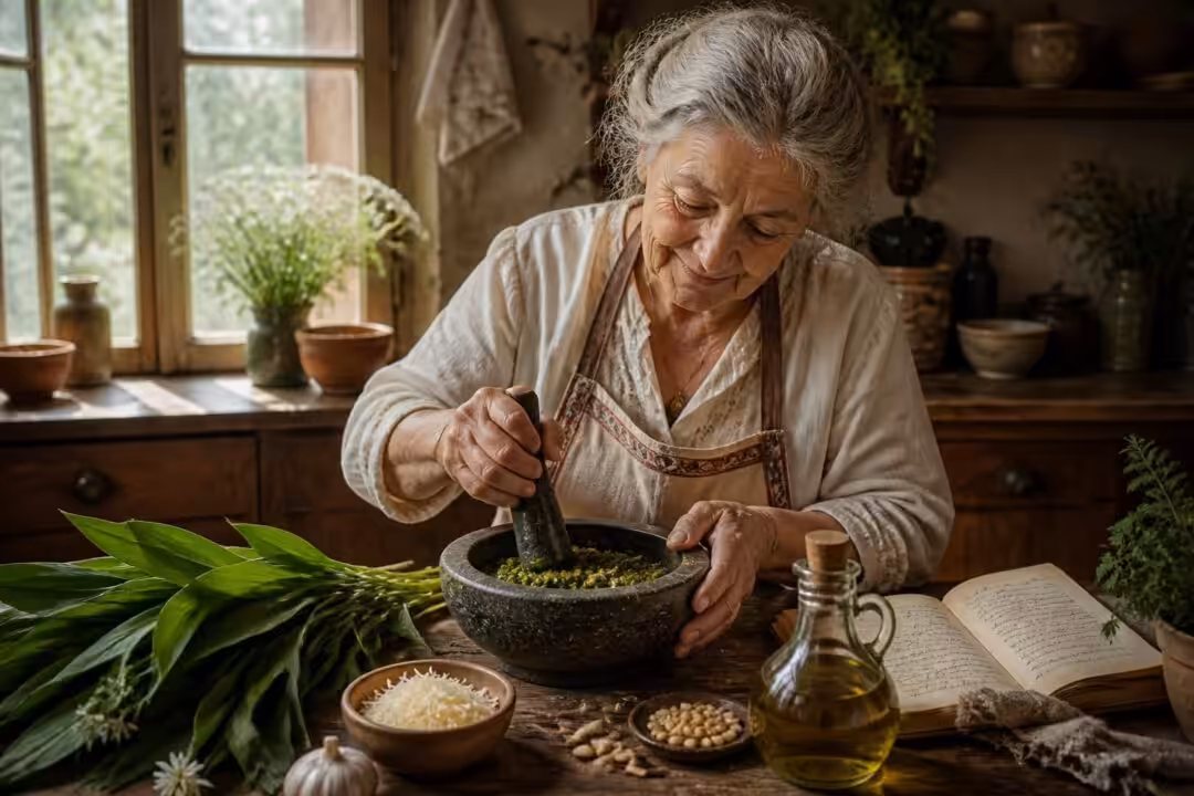 découvrez la recette traditionnelle de pesto à l’ail des ours revisitée par grand-mère, un mélange savoureux et naturel pour sublimer vos plats.